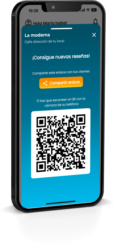 móvil con app Ayrel mostrando QR para dejar reseñas