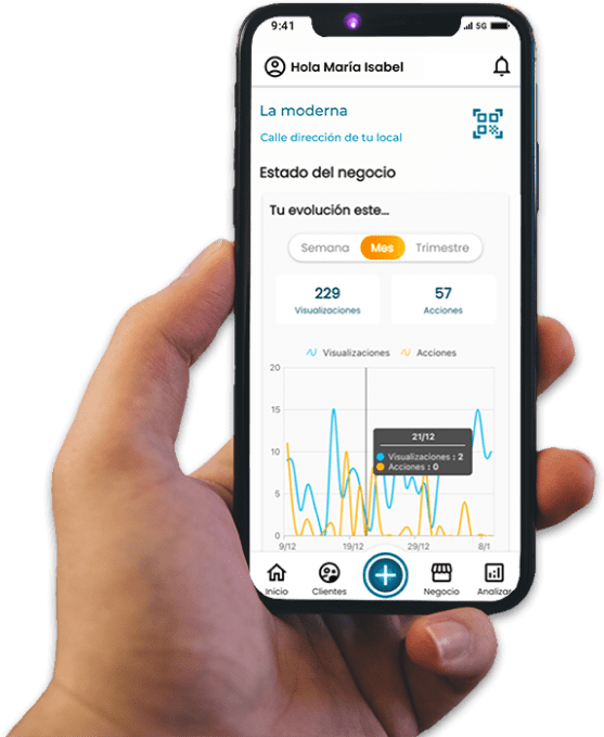 mano sujetando móvil con app Acelera